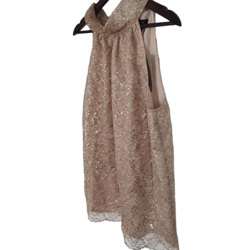 J Crew Tie-Neck Top In Metallic Gold Lace Sleeveless Women Size Small NEW - Picture 4 of 7